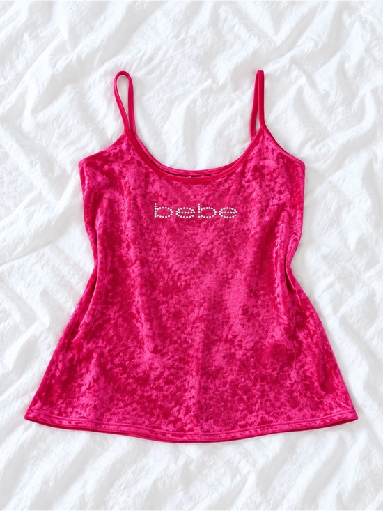 bebe Tops - bebe Fuchsia Velvet Rhinestone Logo Cami